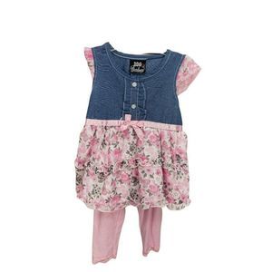 DDG Darling 12 months 2 piece‎ outfit floral denim top pink leggings tights